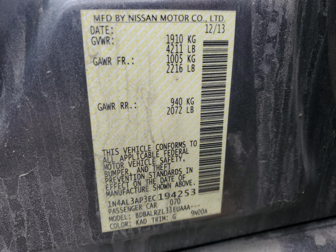 1N4AL3AP3EC194253 2014 Nissan Altima 2.5