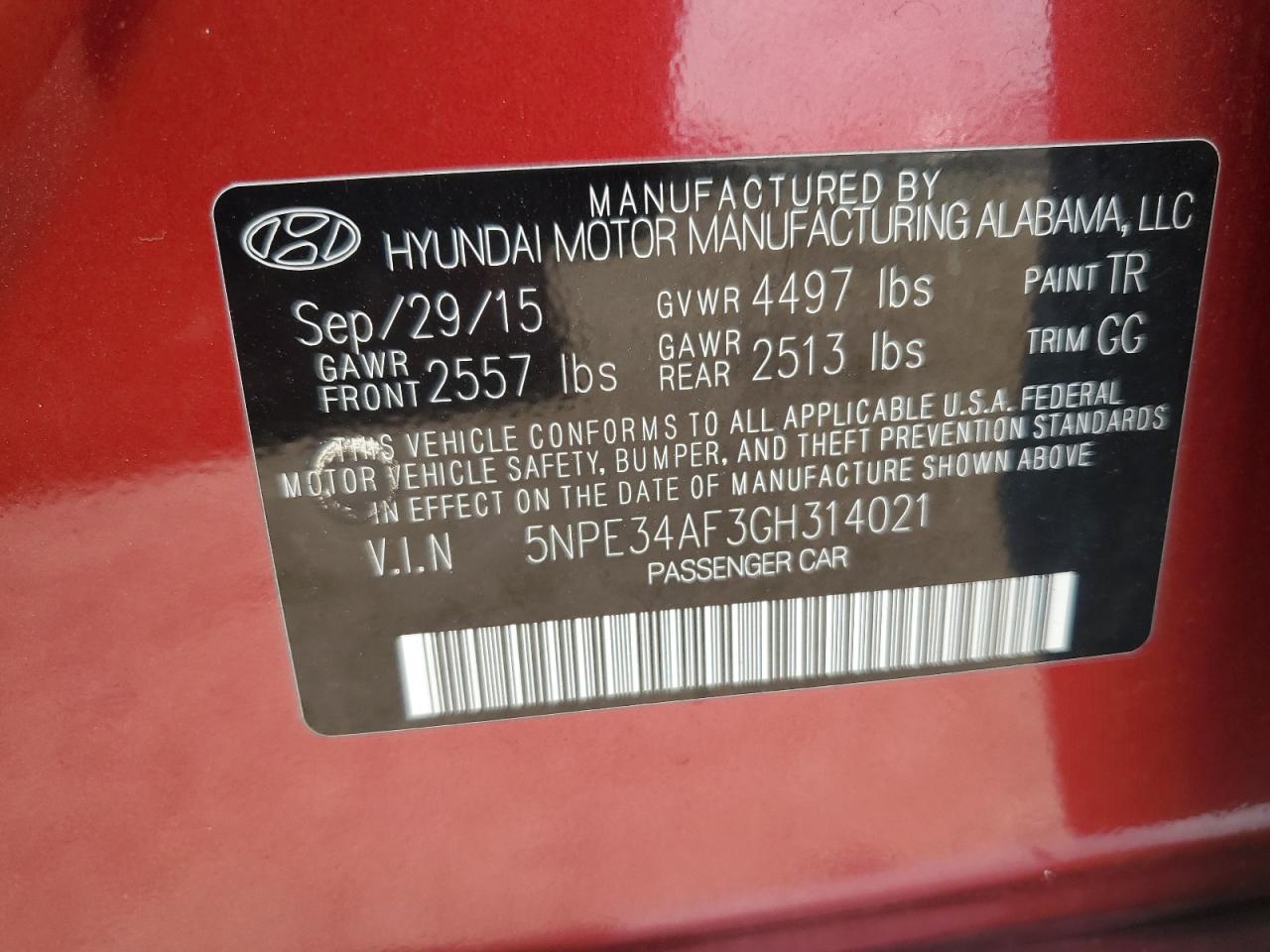 2016 Hyundai Sonata Sport VIN: 5NPE34AF3GH314021 Lot: 66328284