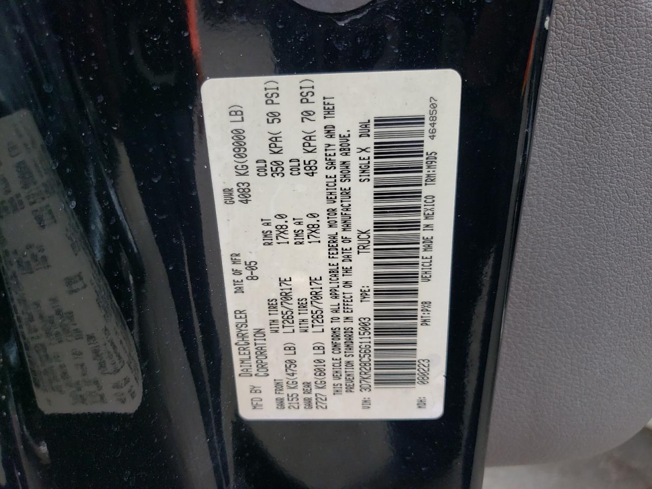 2006 Dodge Ram 2500 St VIN: 3D7KR28C56G115003 Lot: 68234204