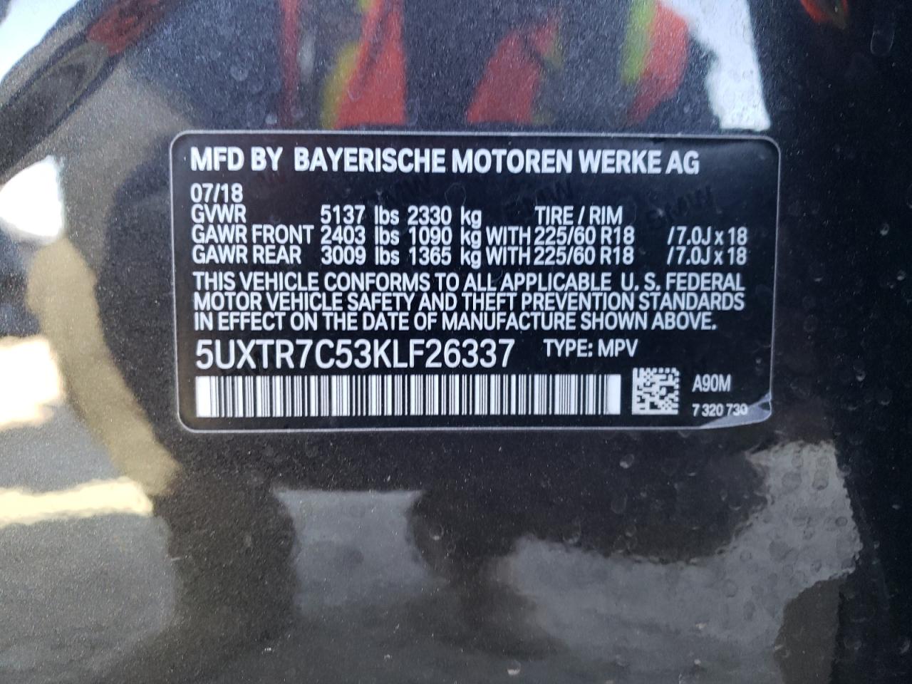 5UXTR7C53KLF26337 2019 BMW X3 Sdrive30I