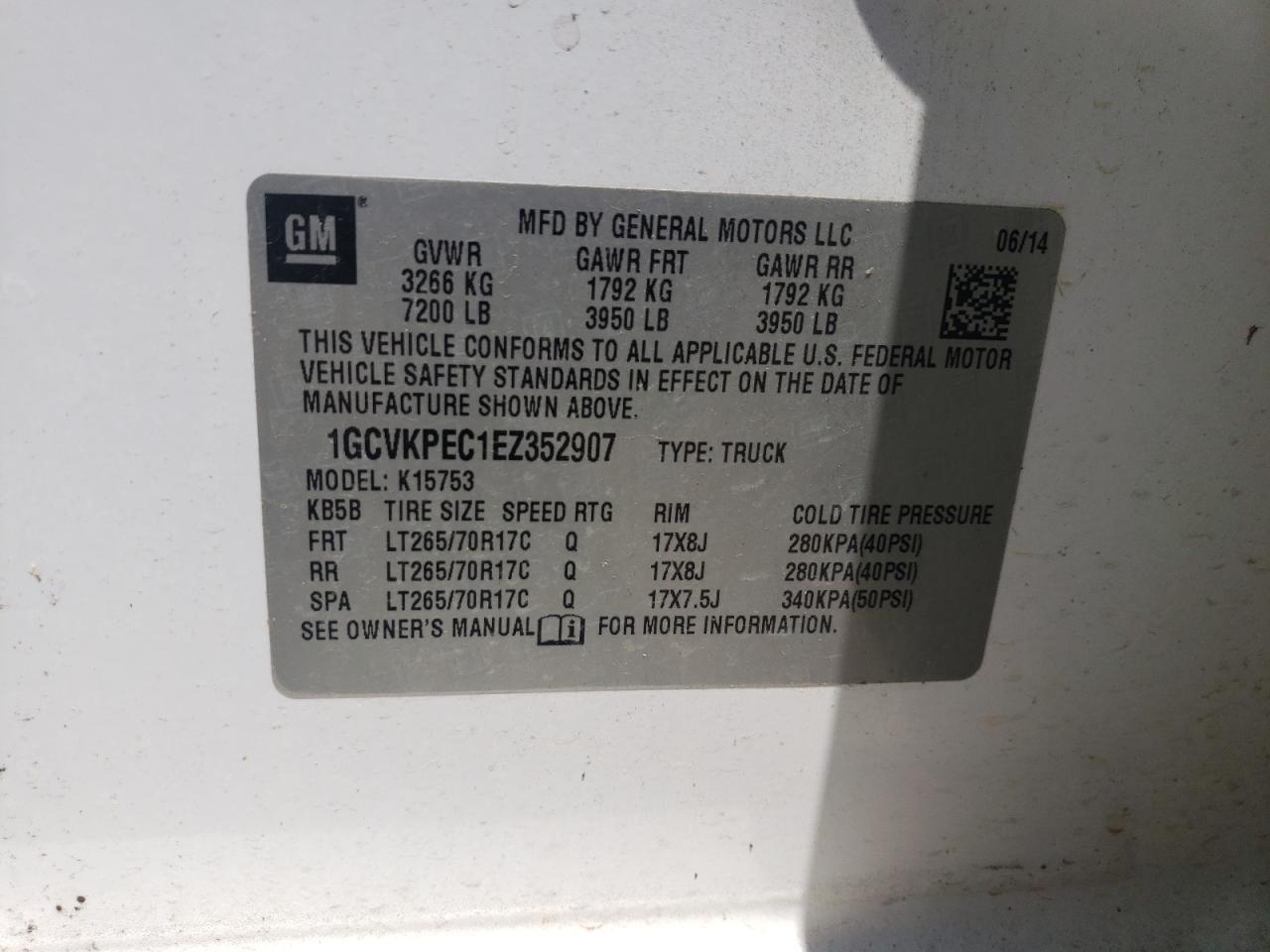 1GCVKPEC1EZ352907 2014 Chevrolet Silverado K1500