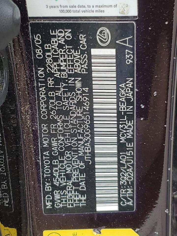 2006 Lexus Es 330 VIN: JTHBA30G965146914 Lot: 64483074