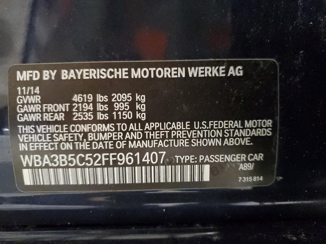 WBA3B5C52FF961407 2015 BMW 328 Xi Sulev