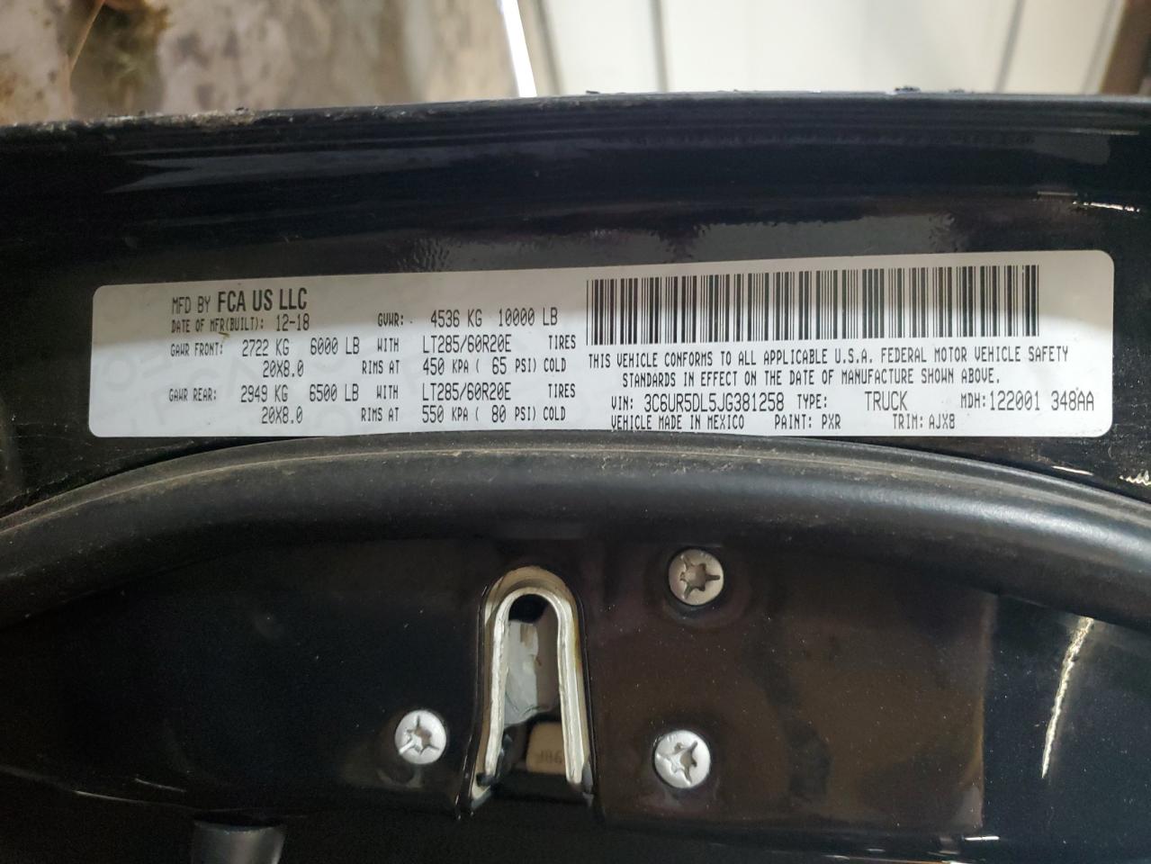 2018 Ram 2500 Slt VIN: 3C6UR5DL5JG381258 Lot: 65609284