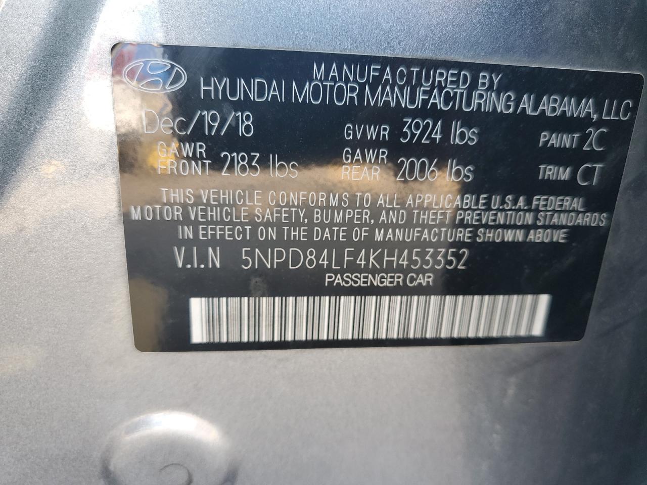 5NPD84LF4KH453352 2019 Hyundai Elantra Sel