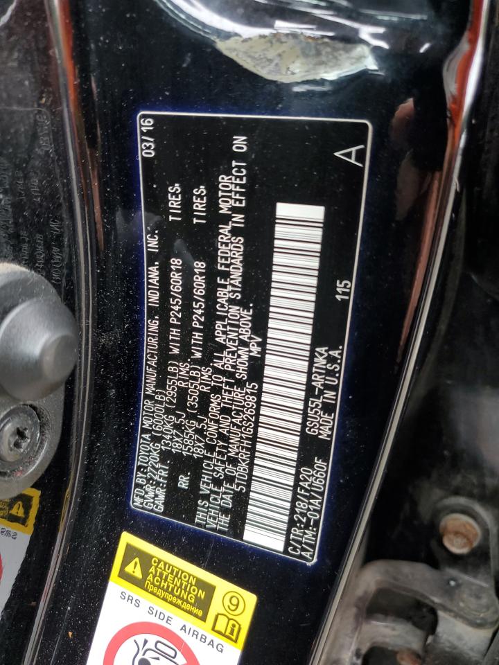 2016 Toyota Highlander Le VIN: 5TDBKRFH1GS269815 Lot: 65965984