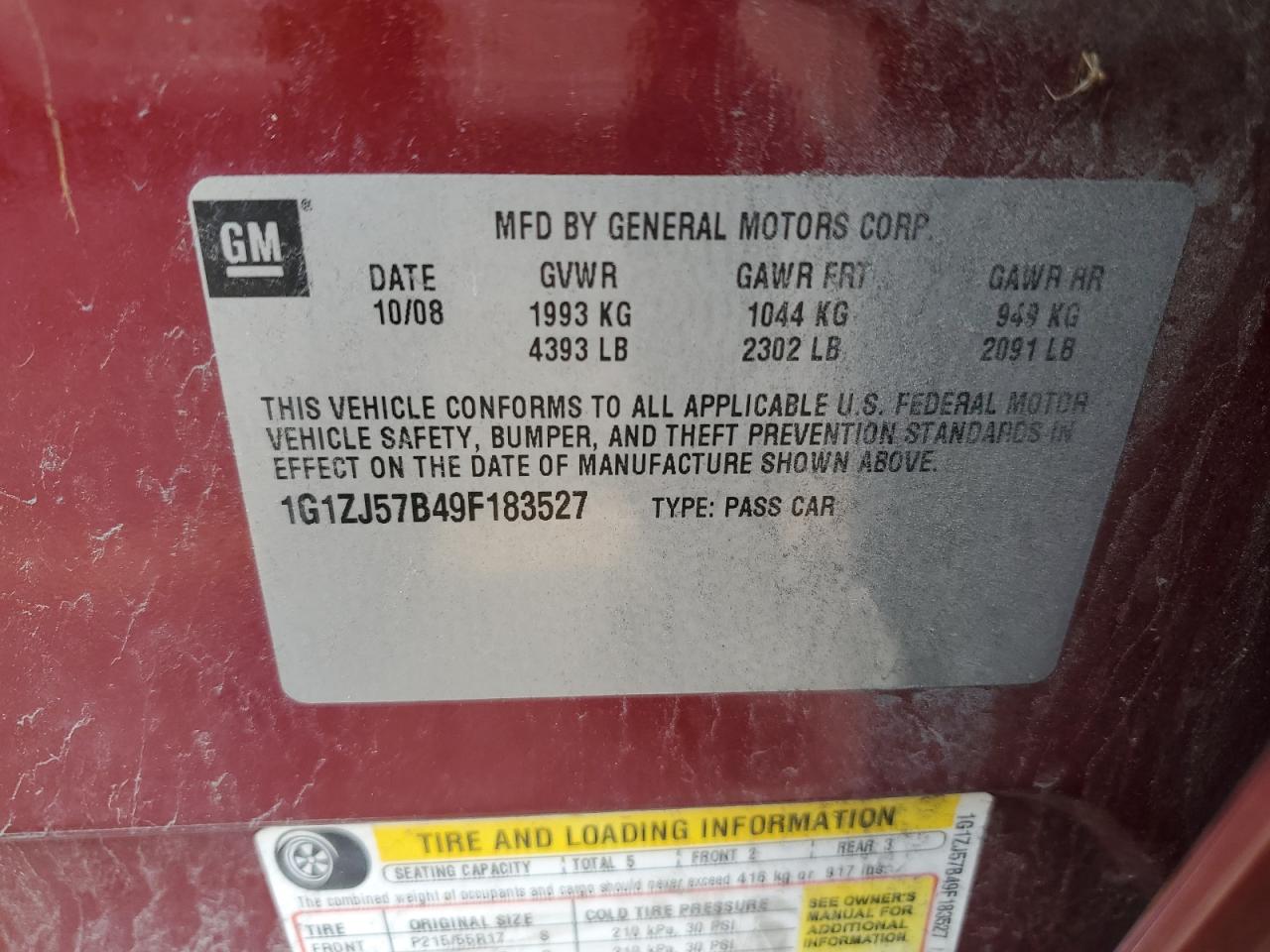 2009 Chevrolet Malibu 2Lt VIN: 1G1ZJ57B49F183527 Lot: 66651644