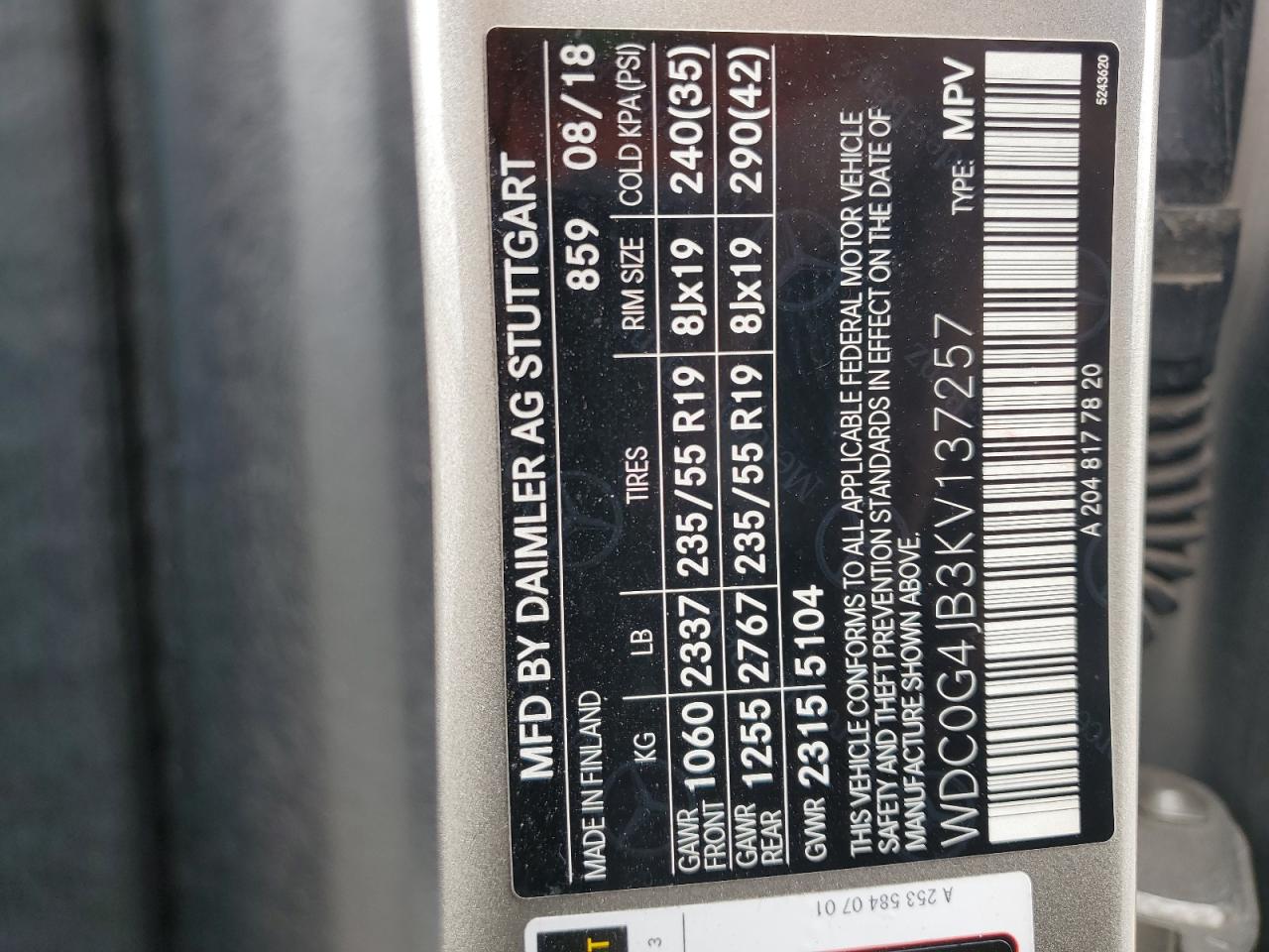 WDC0G4JB3KV137257 2019 Mercedes-Benz Glc 300