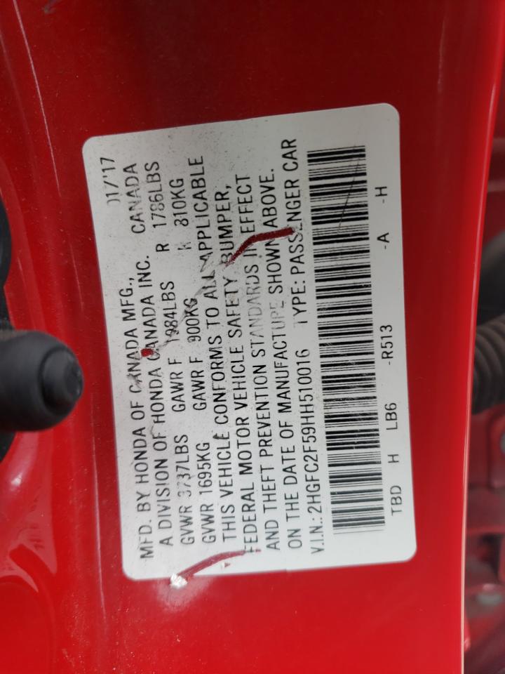 2HGFC2F59HH510016 2017 Honda Civic Lx