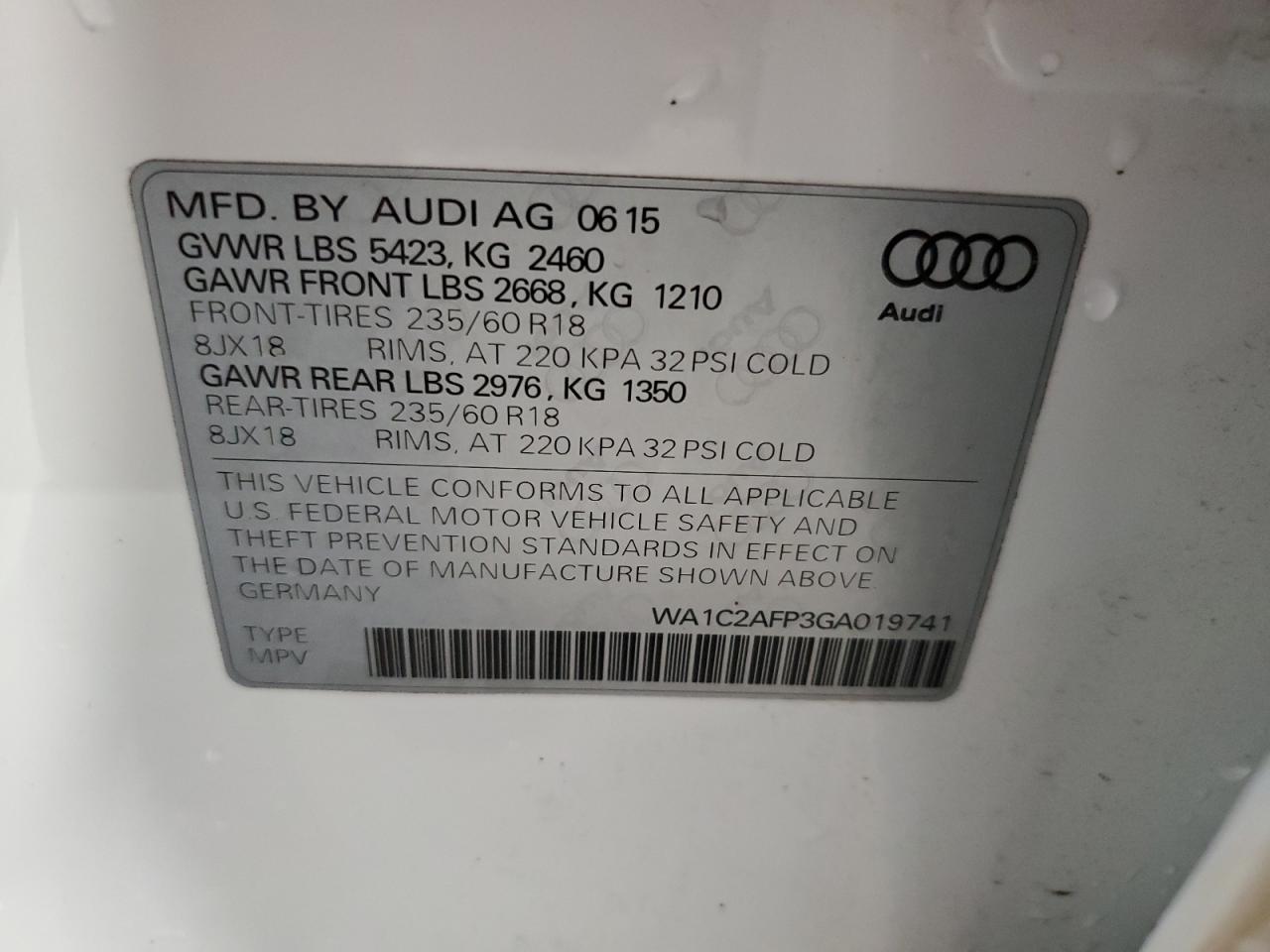 WA1C2AFP3GA019741 2016 Audi Q5 Premium