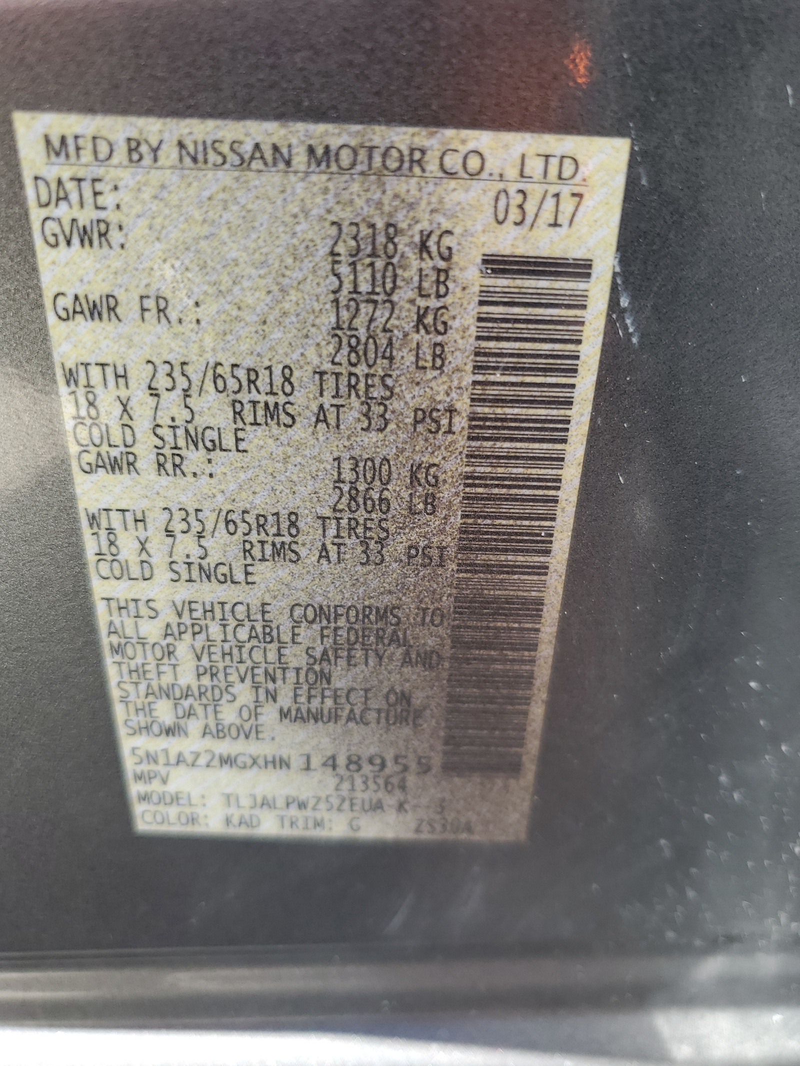 5N1AZ2MGXHN148955 2017 Nissan Murano S