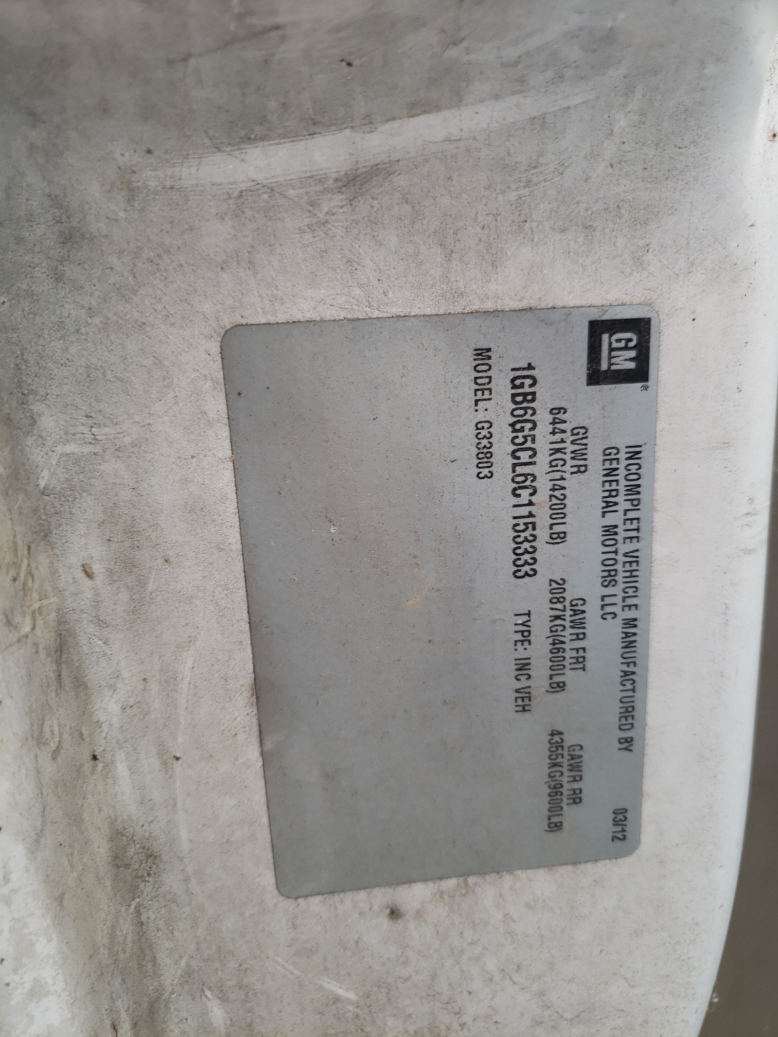 1GB6G5CL6C1153333 2012 Chevrolet Express G4500