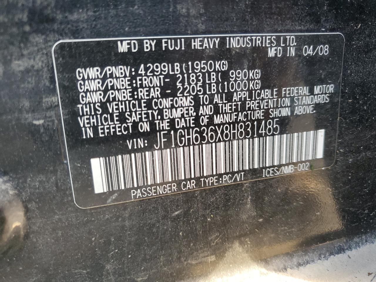 2008 Subaru Impreza Outback Sport VIN: JF1GH636X8H831485 Lot: 64926944