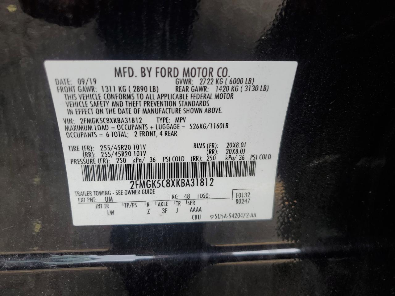 2FMGK5C8XKBA31812 2019 Ford Flex Sel