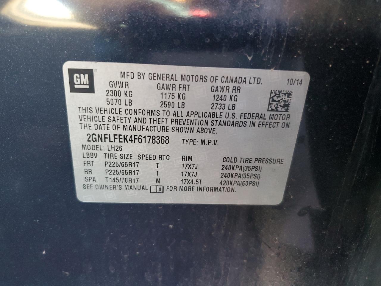 2GNFLFEK4F6178368 2015 Chevrolet Equinox Lt