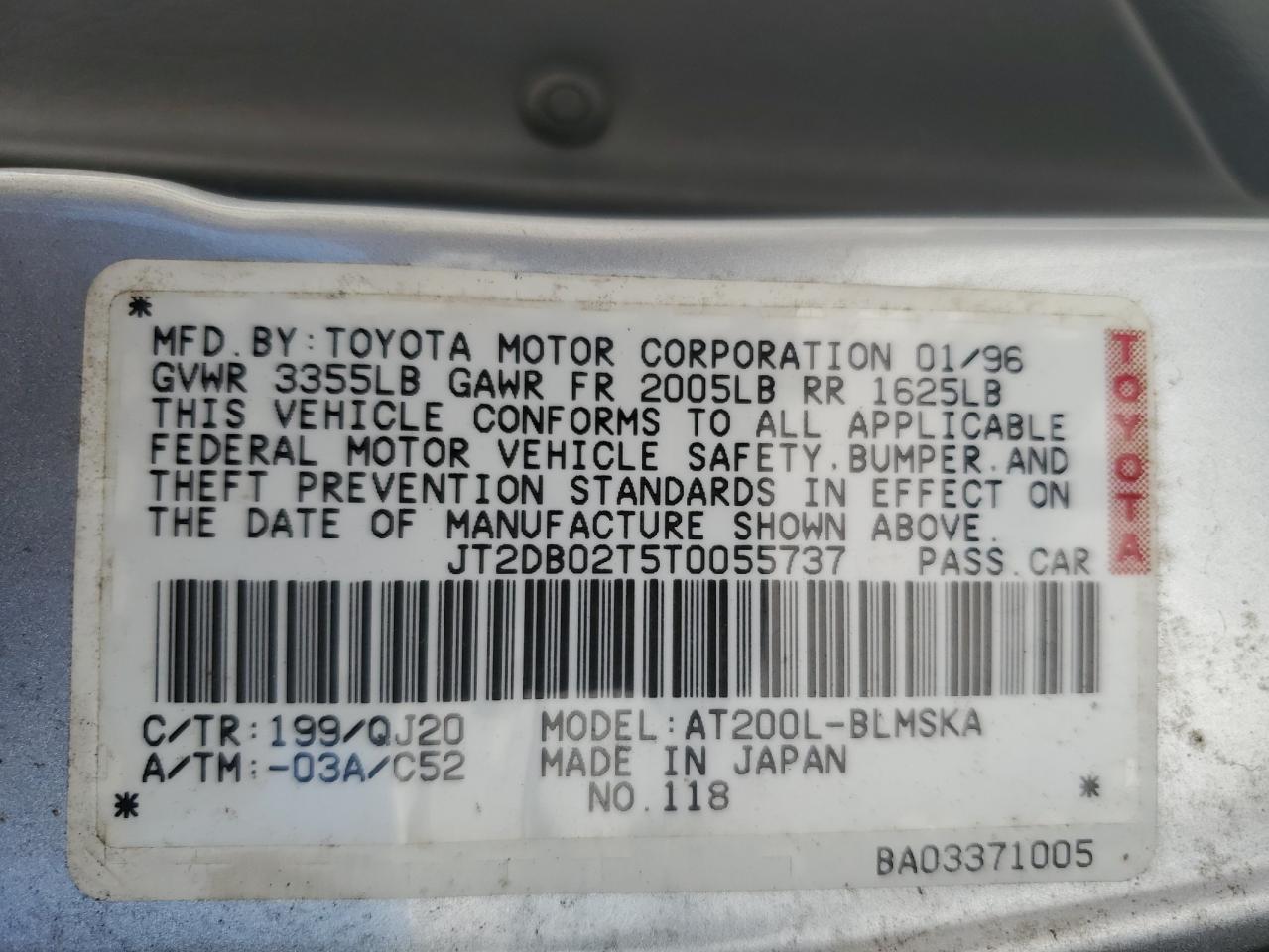 JT2DB02T5T0055737 1996 Toyota Celica St