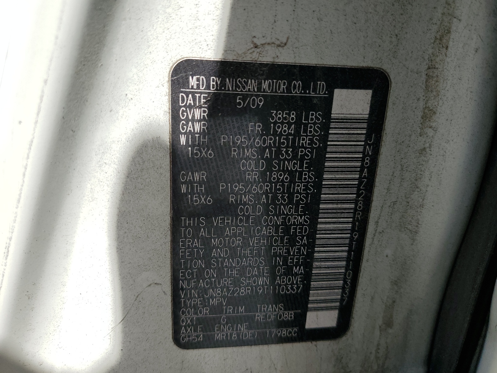 JN8AZ28R19T110337 2009 Nissan Cube Base