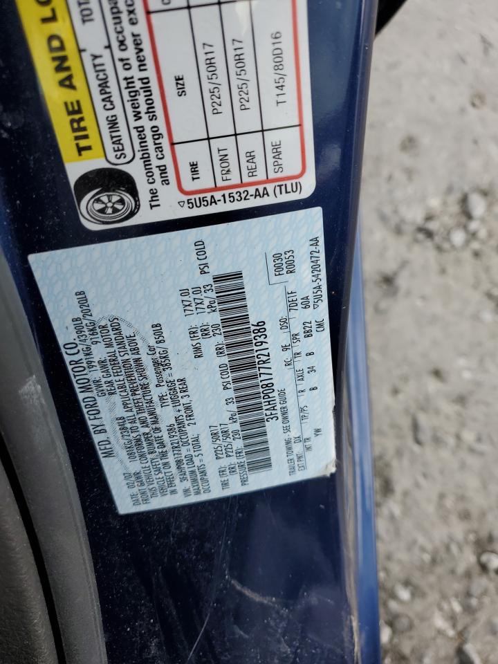 2007 Ford Fusion Sel VIN: 3FAHP08177R219386 Lot: 66088114