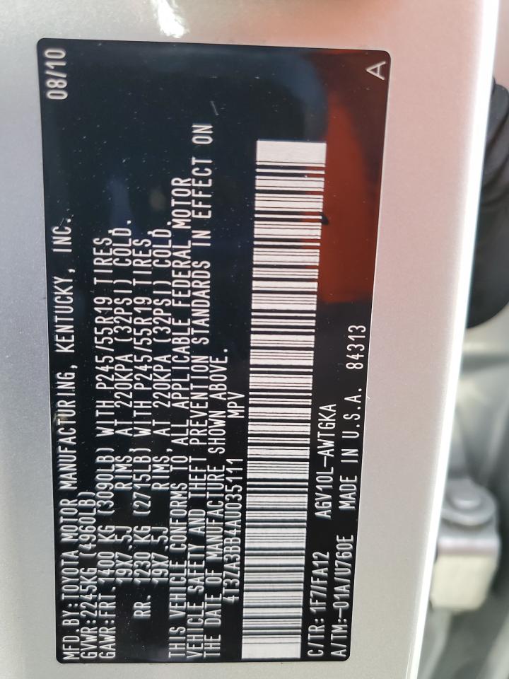 2010 Toyota Venza VIN: 4T3ZA3BB4AU035111 Lot: 66402404