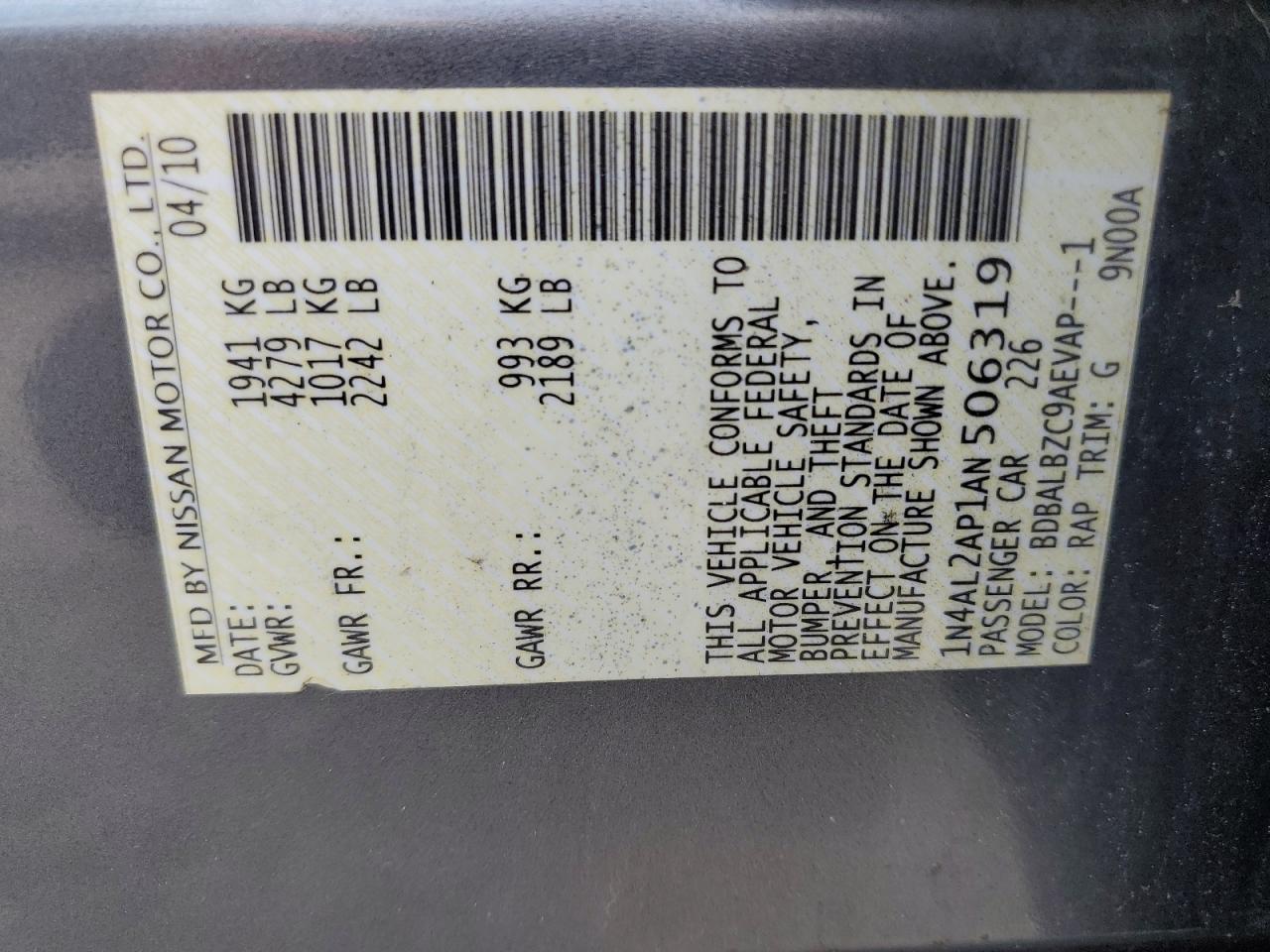 2010 Nissan Altima Base VIN: 1N4AL2AP1AN506319 Lot: 67642304