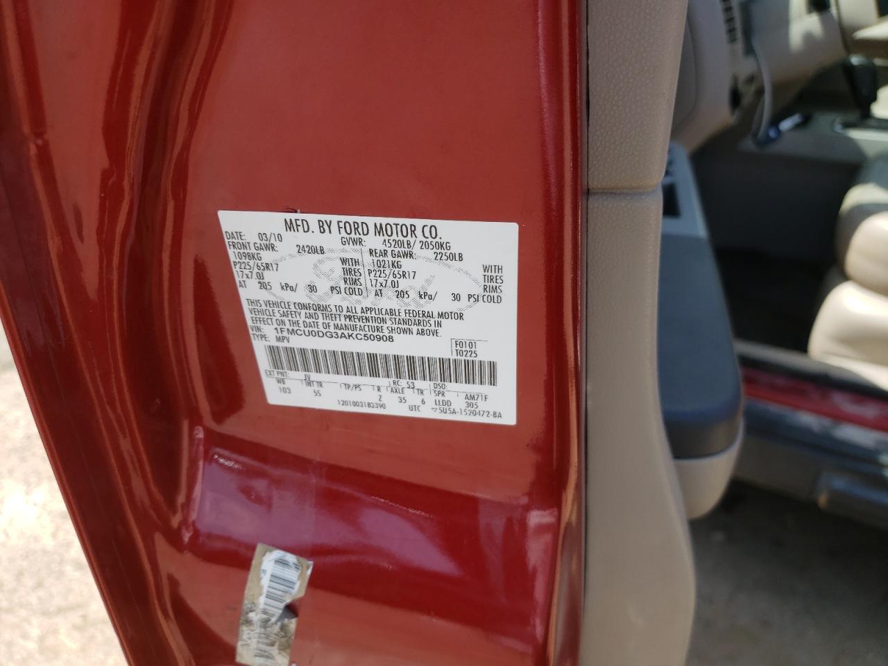 1FMCU0DG3AKC50908 2010 Ford Escape Xlt