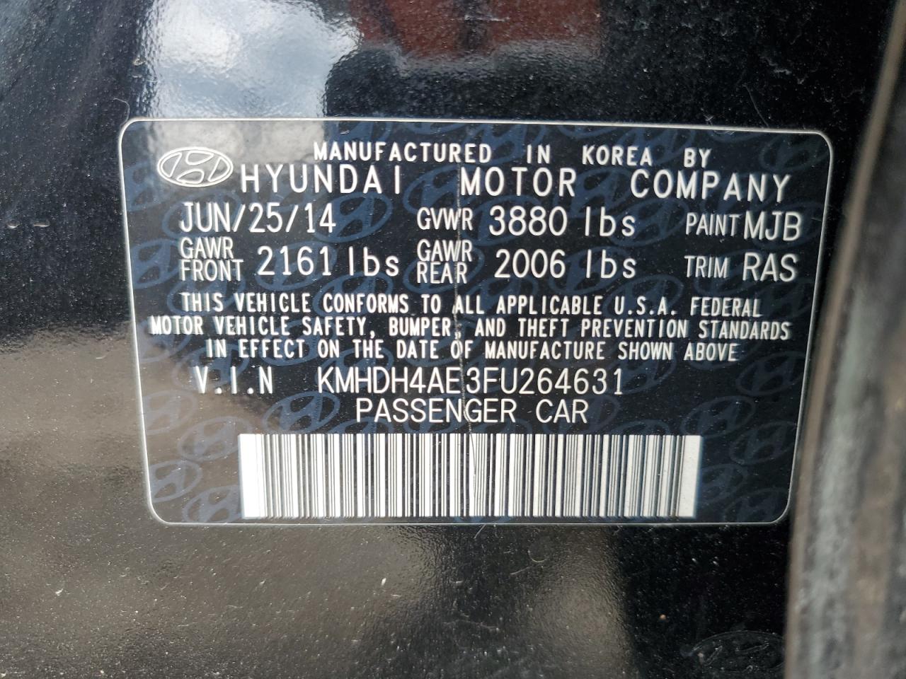 VIN KMHDH4AE3FU264631 2015 HYUNDAI ELANTRA no.12