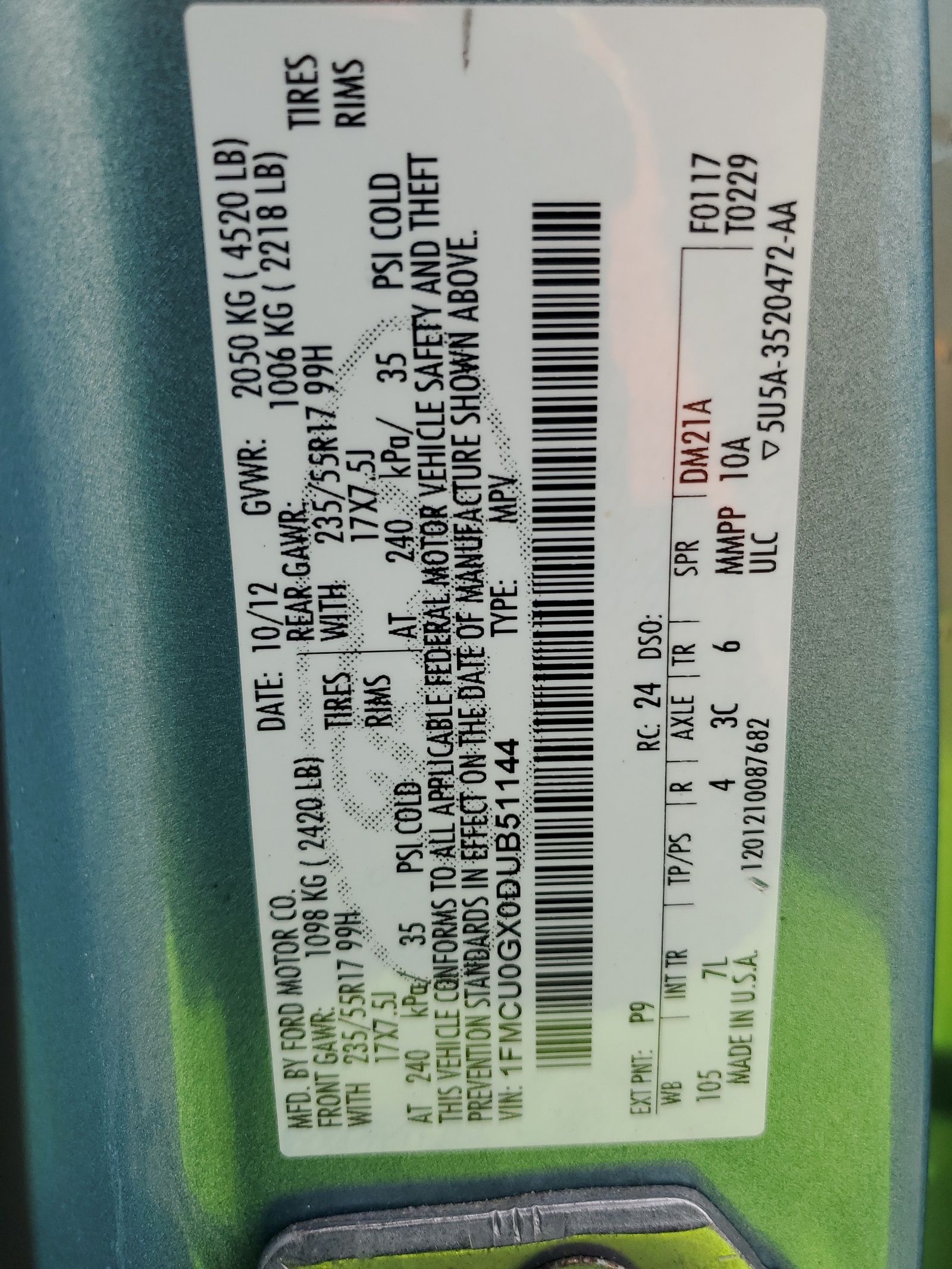 1FMCU0GX0DUB51144 2013 Ford Escape Se