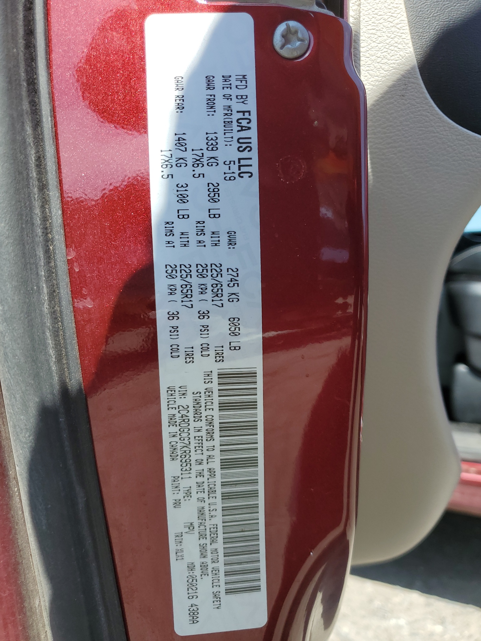 2C4RDGCG7KR695311 2019 Dodge Grand Caravan Sxt