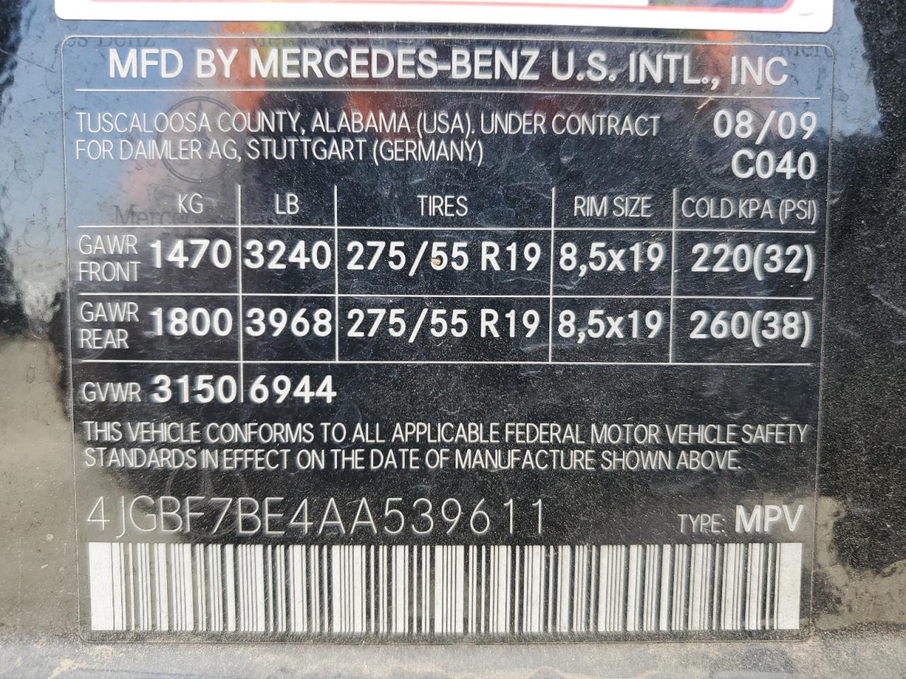 4JGBF7BE4AA539611 2010 Mercedes-Benz Gl 450 4Matic