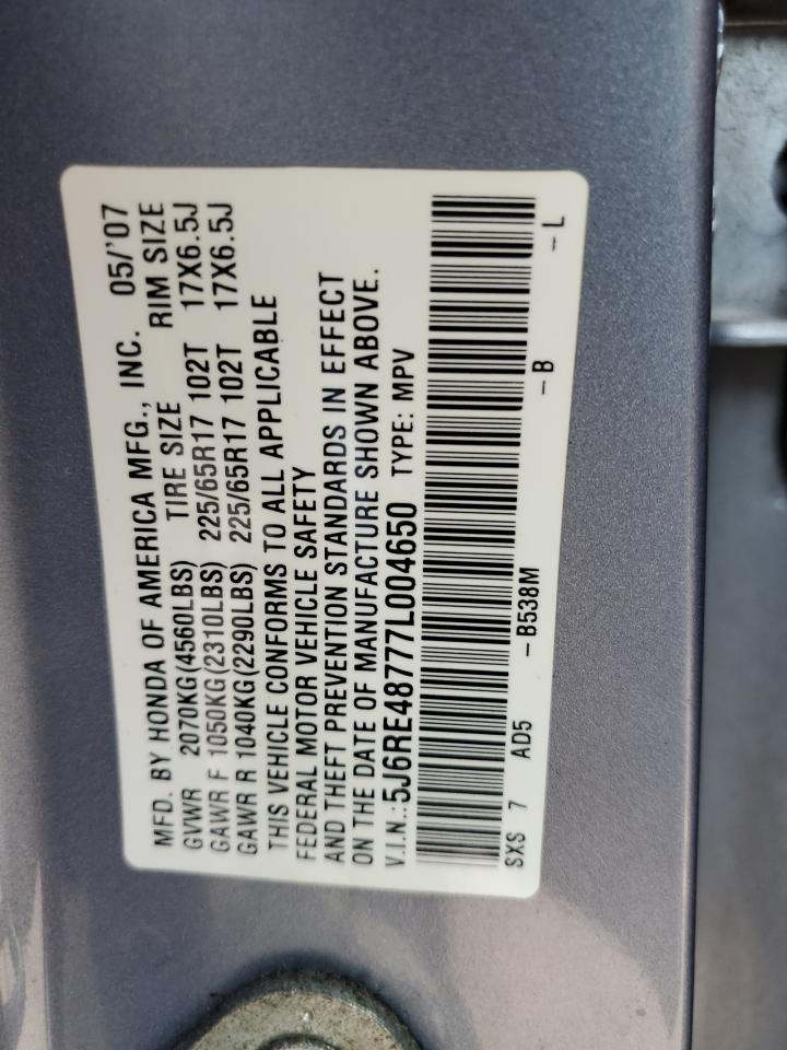 2007 Honda Cr-V Exl VIN: 5J6RE48777L004650 Lot: 67395144