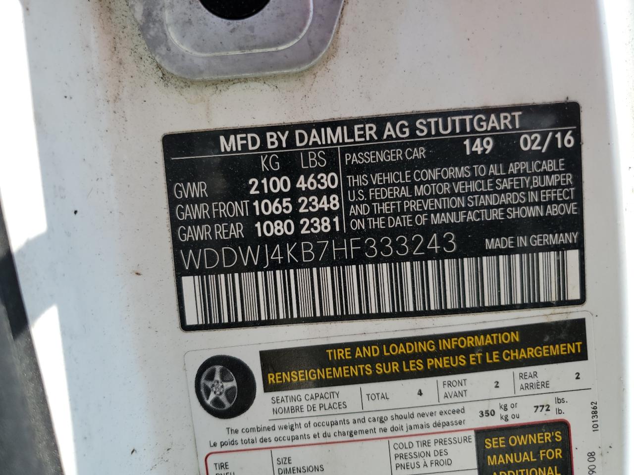 2017 Mercedes-Benz C 300 4Matic VIN: WDDWJ4KB7HF333243 Lot: 66753934