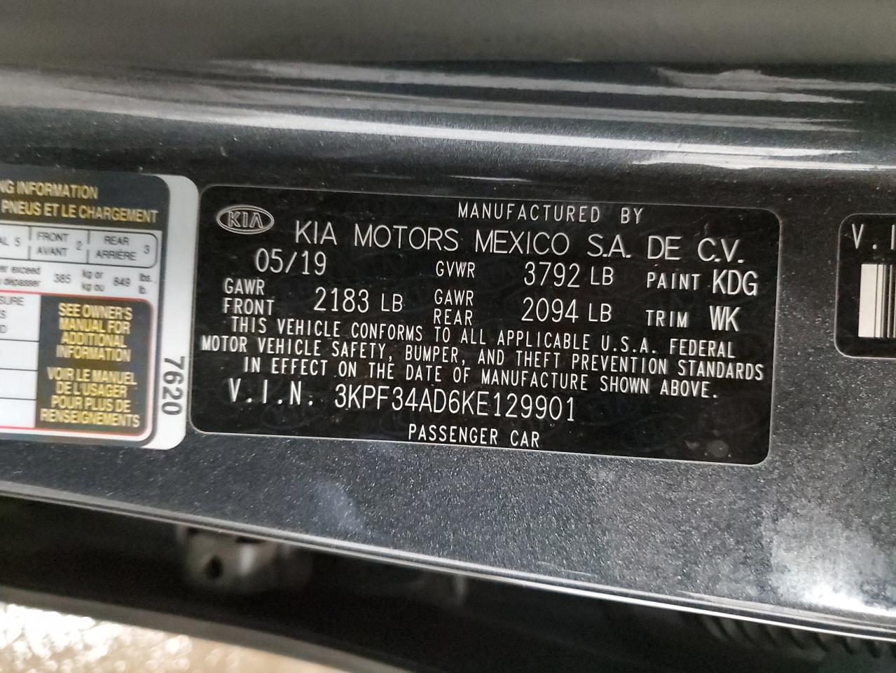 3KPF34AD6KE129901 2019 Kia Forte Gt Line