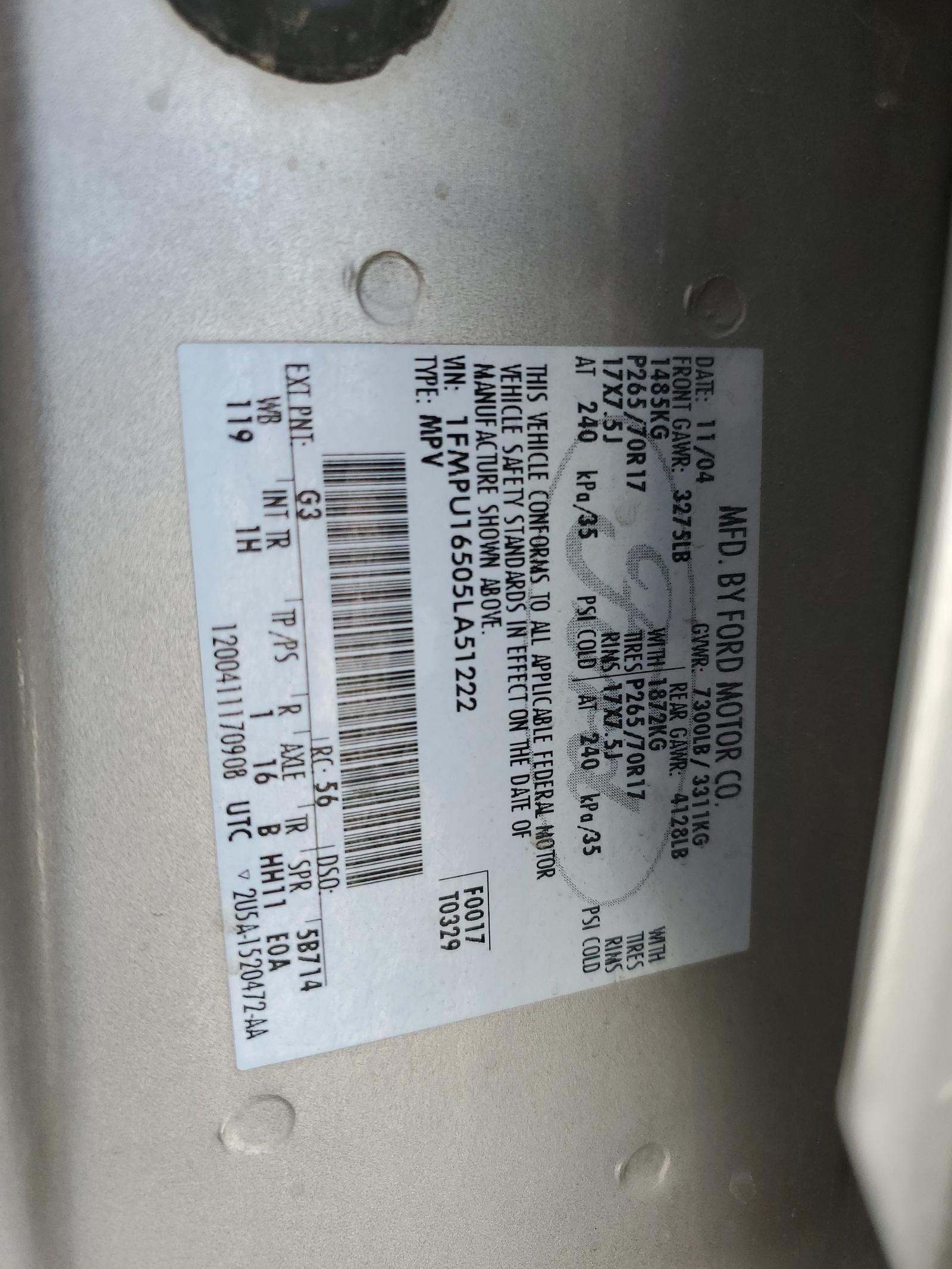 1FMPU16505LA51222 2005 Ford Expedition Xlt