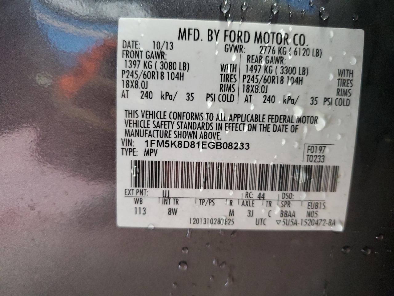 2014 Ford Explorer Xlt VIN: 1FM5K8D81EGB08233 Lot: 66924074