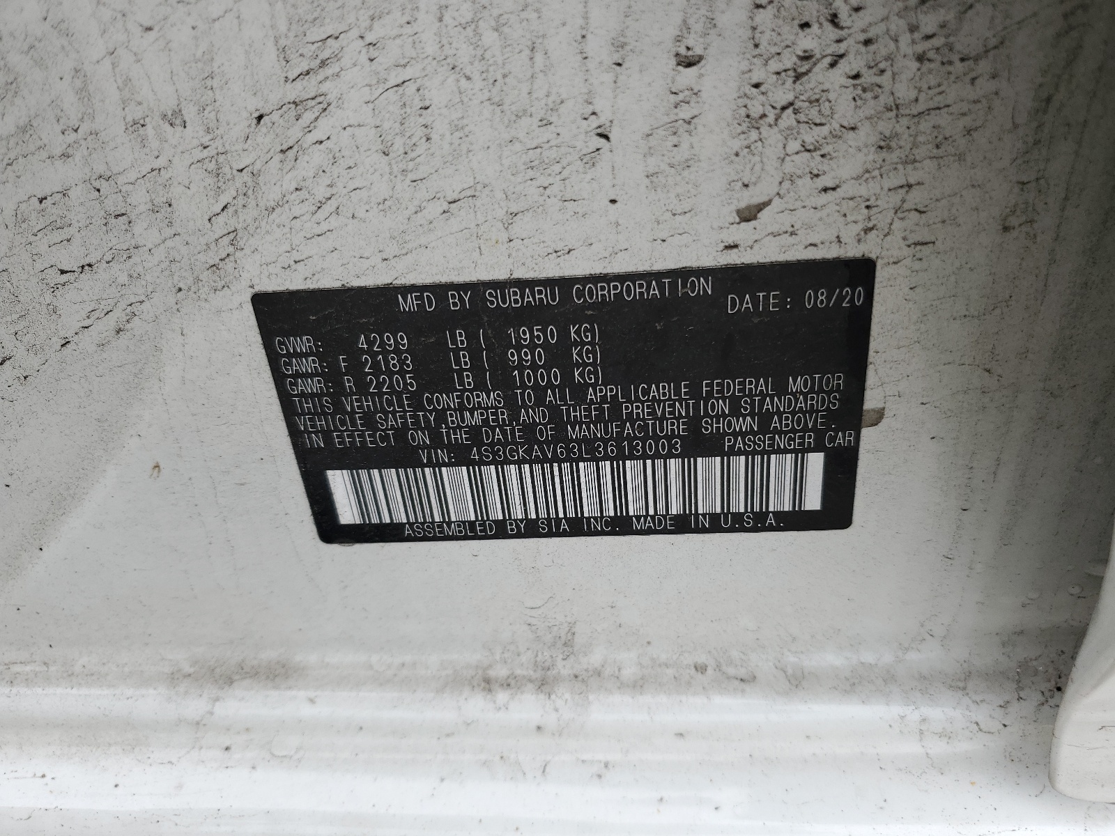 4S3GKAV63L3613003 2020 Subaru Impreza Premium