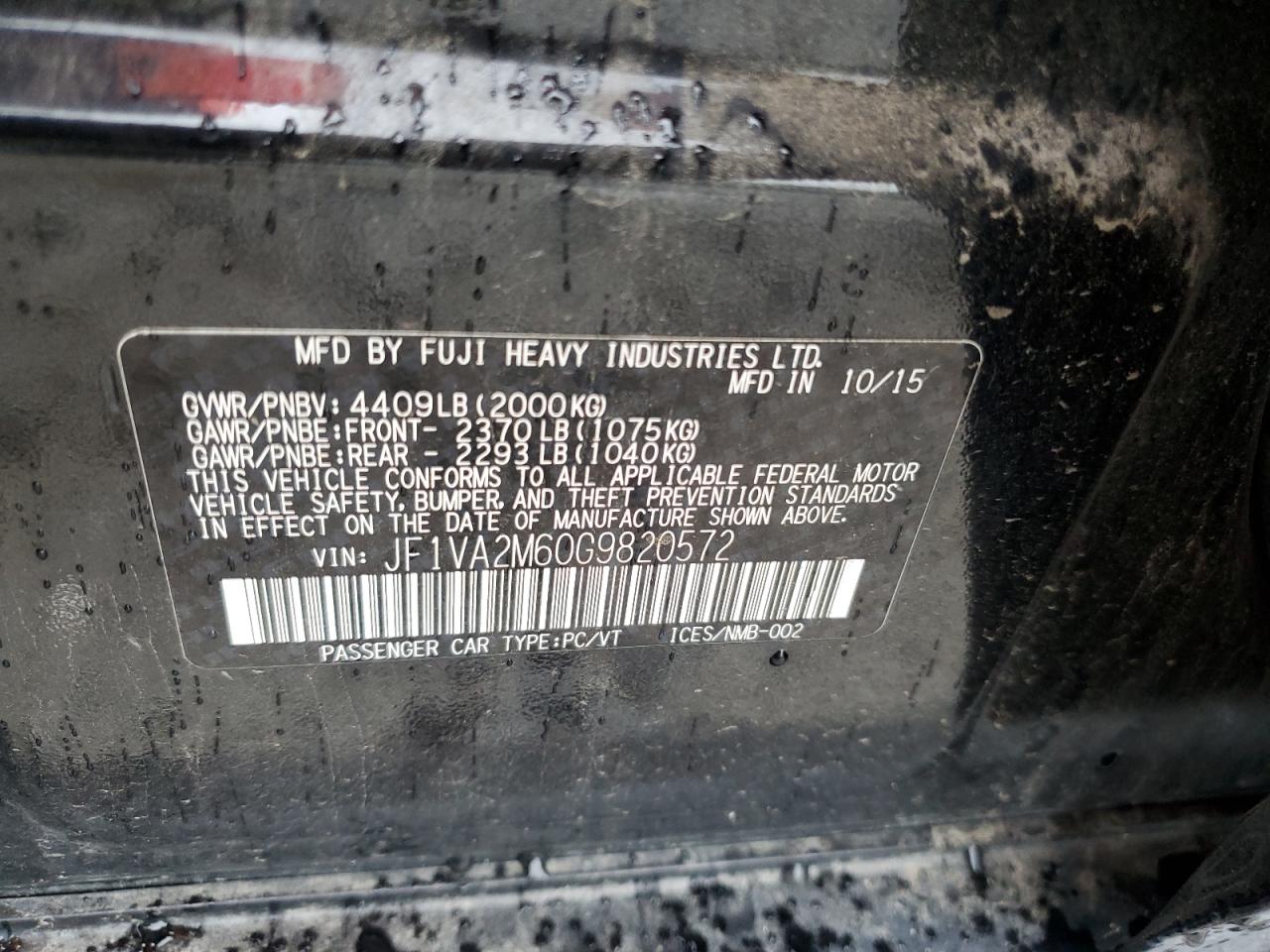 2016 Subaru Wrx Sti VIN: JF1VA2M60G9820572 Lot: 65894864