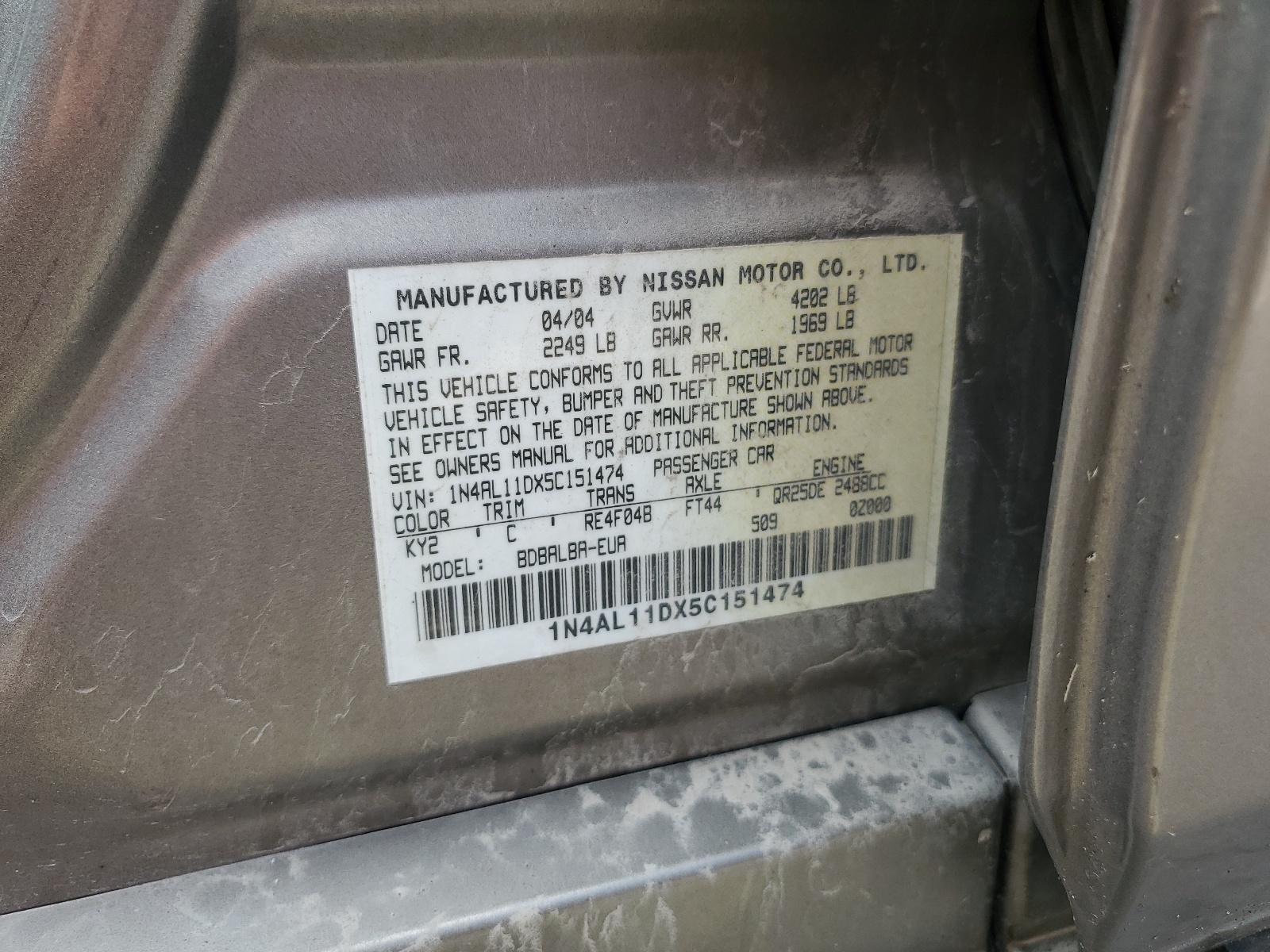 1N4AL11DX5C151474 2005 Nissan Altima S