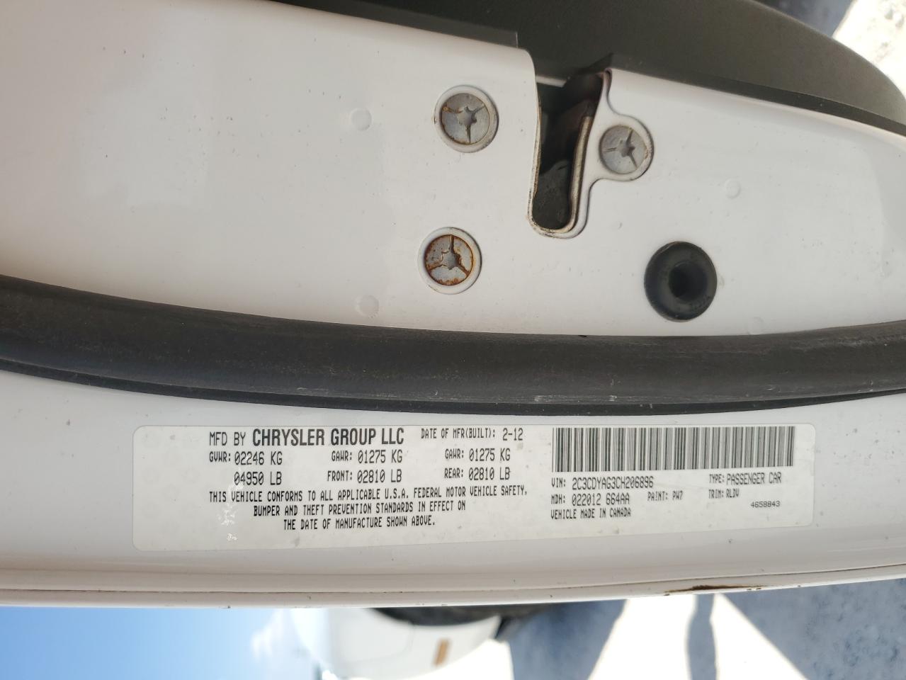 2012 Dodge Challenger Sxt VIN: 2C3CDYAG3CH206896 Lot: 65921534