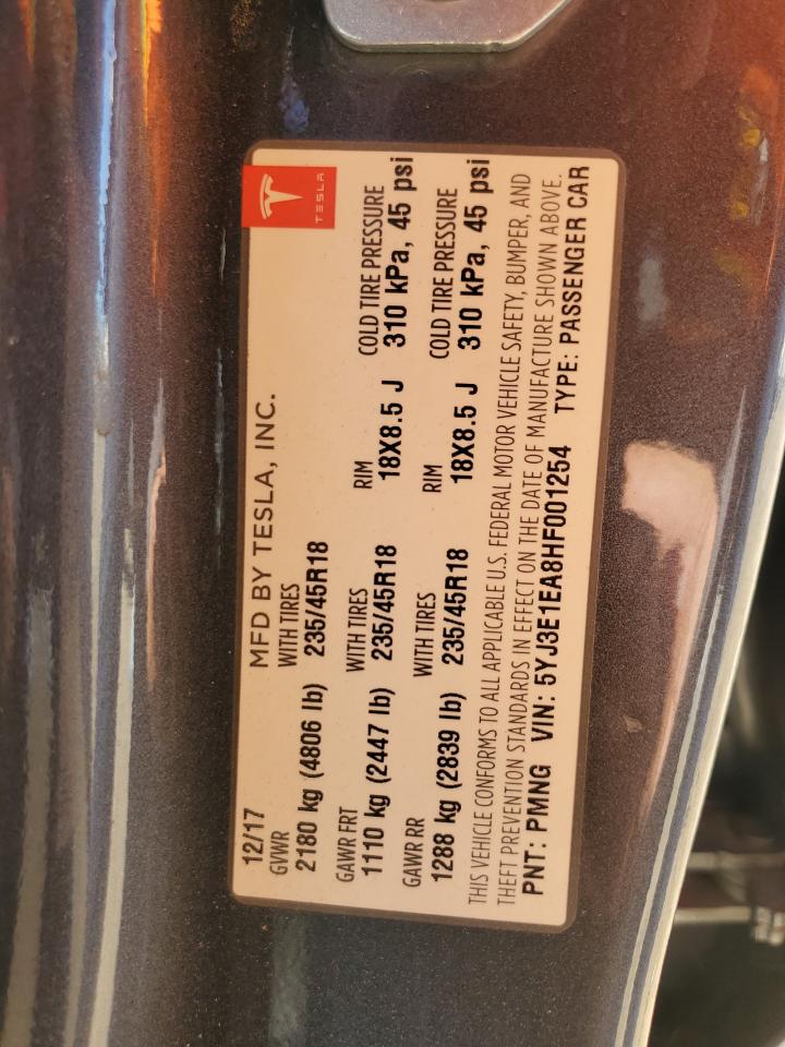 2017 Tesla Model 3 VIN: 5YJ3E1EA8HF001254 Lot: 65576194