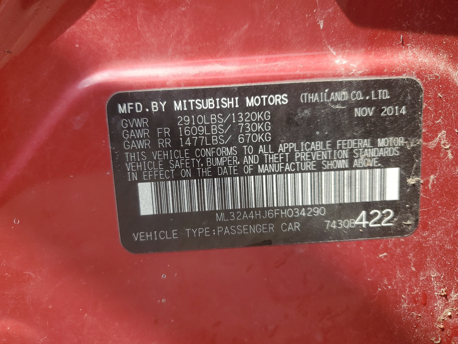 ML32A4HJ6FH034290 2015 Mitsubishi Mirage Es