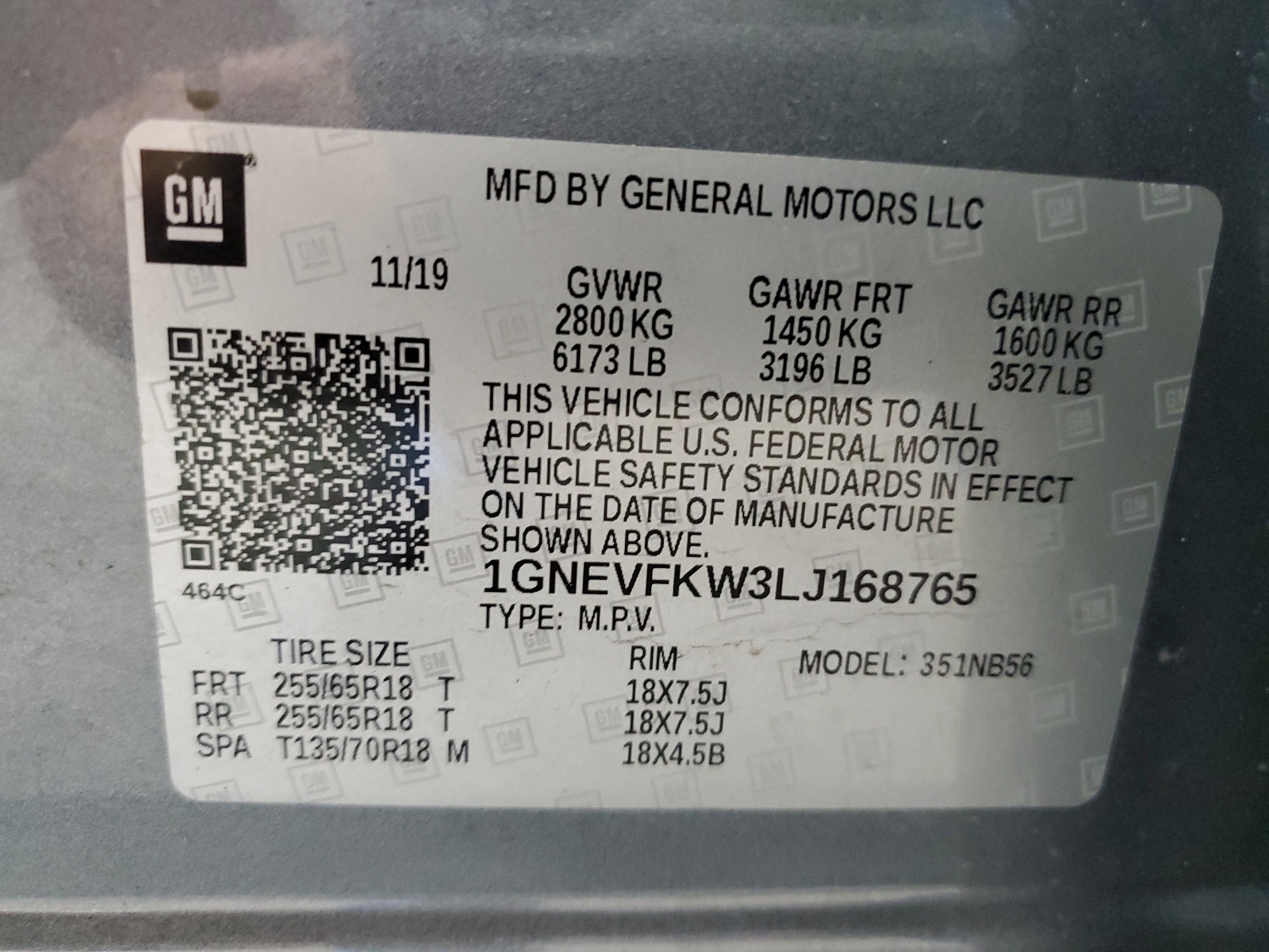 1GNEVFKW3LJ168765 2020 Chevrolet Traverse Ls