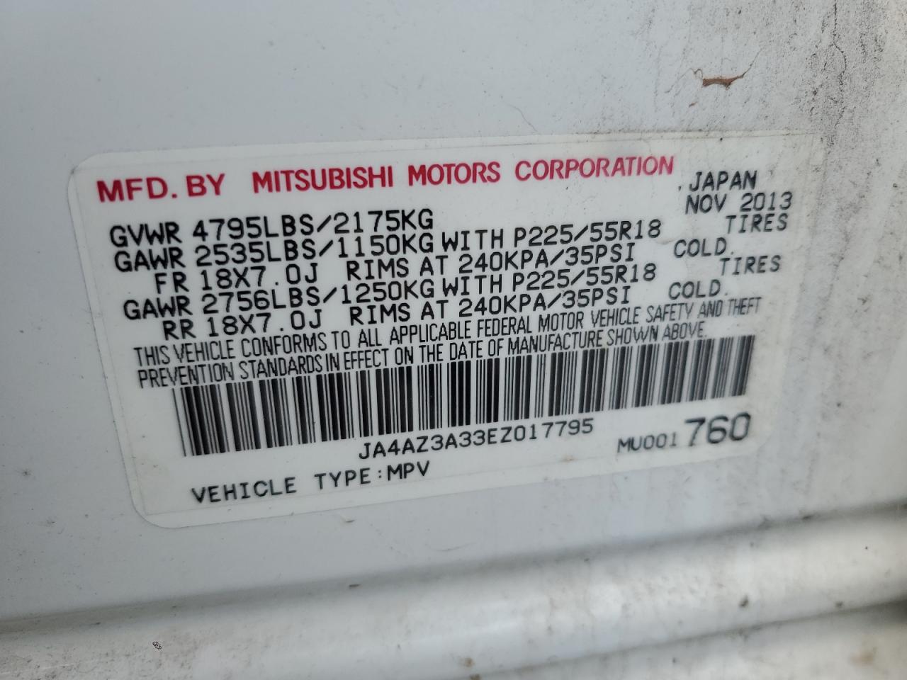 2014 Mitsubishi Outlander Se VIN: JA4AZ3A33EZ017795 Lot: 68229244