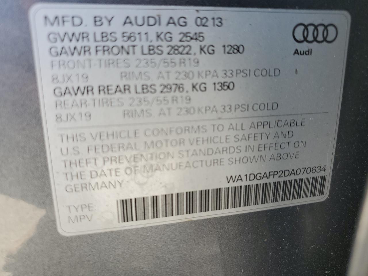 WA1DGAFP2DA070634 2013 Audi Q5 Premium Plus