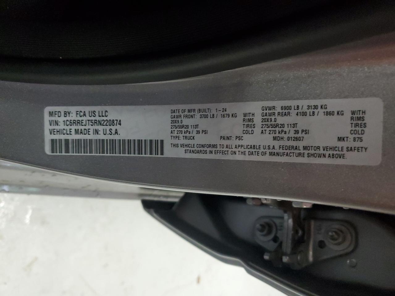 2024 Ram 1500 Laramie VIN: 1C6RREJT5RN220874 Lot: 66474834