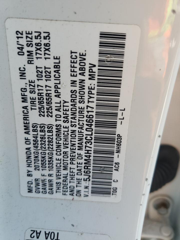 2012 Honda Cr-V Exl VIN: 5J6RM4H73CL046617 Lot: 65515604