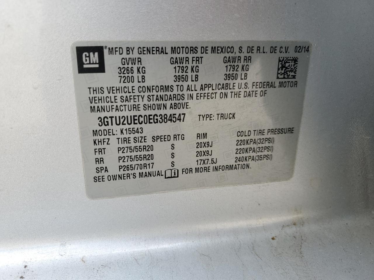 3GTU2UEC0EG384547 2014 GMC Sierra K1500 Sle