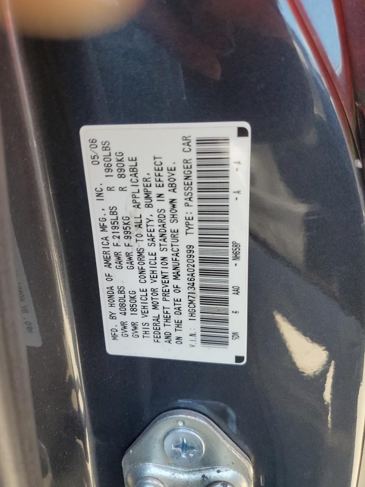 2006 Honda Accord Lx VIN: 1HGCM71346A020999 Lot: 66150094