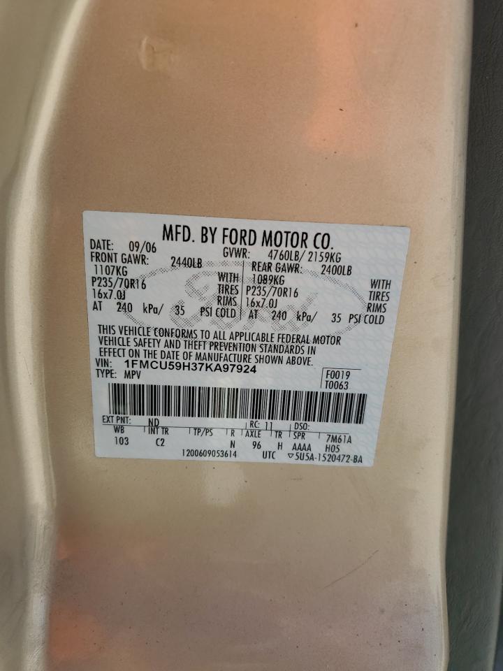 2007 Ford Escape Hev VIN: 1FMCU59H37KA97924 Lot: 66666284