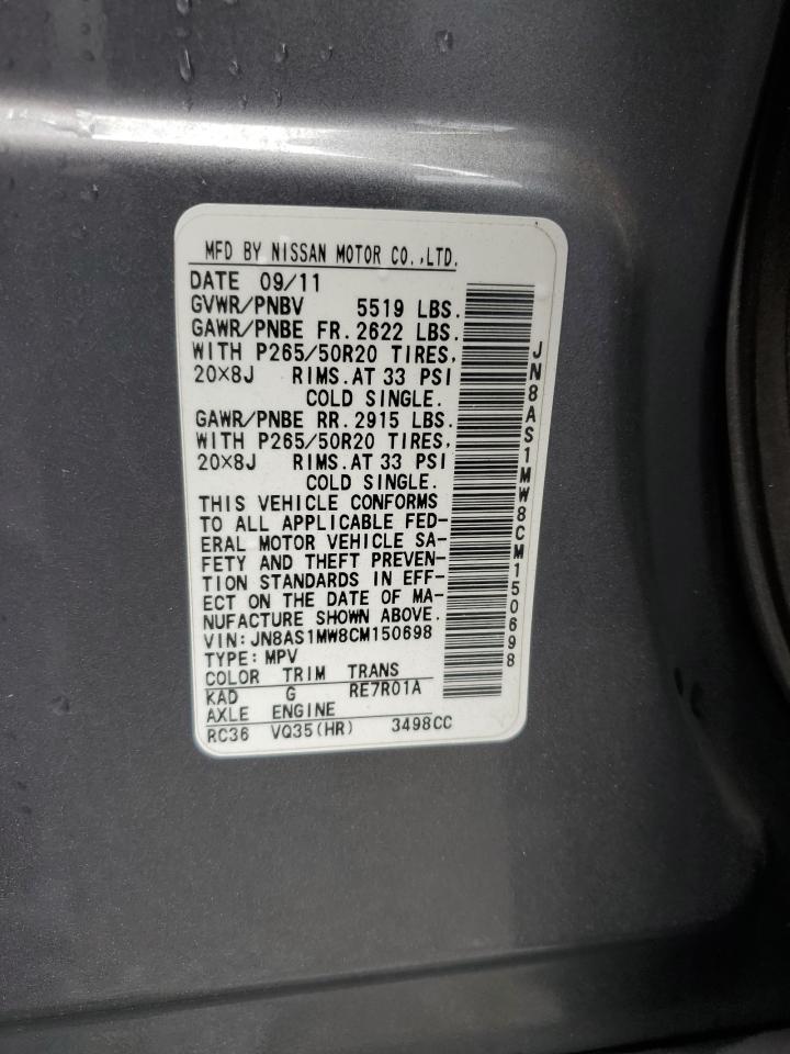 2012 Infiniti Fx35 VIN: JN8AS1MW8CM150698 Lot: 67832674