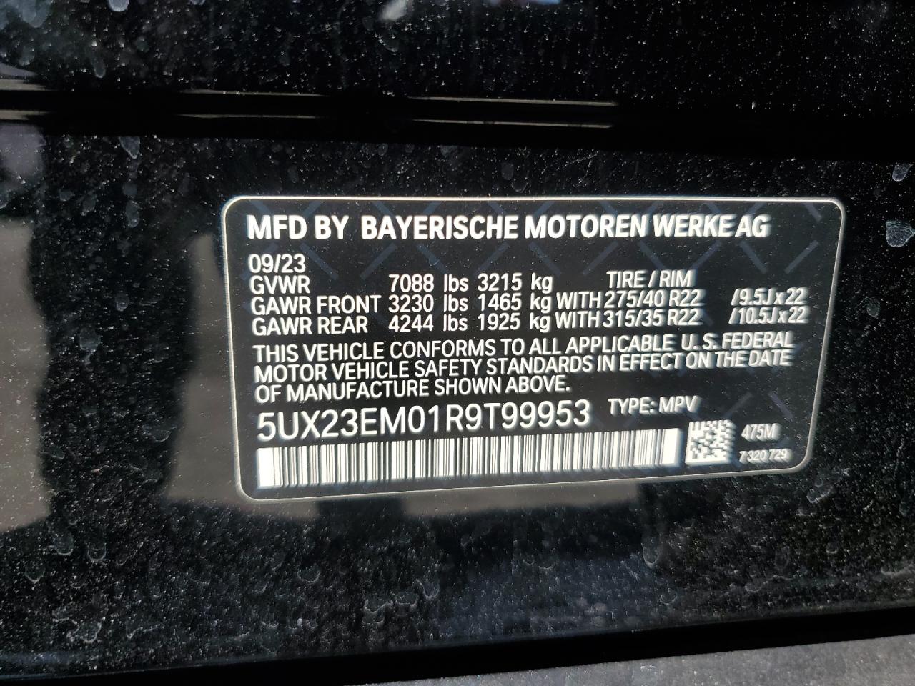 5UX23EM01R9T99953 2024 BMW X7 xDrive40I